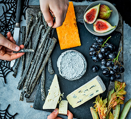 Halloween cheeseboard with creepy crackers