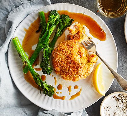 Spicy sweet potato fishcakes with charred greens