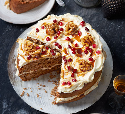 Spiced walnut cake with pomegranate molasses frosting