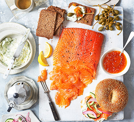 Cured salmon build-your-own bagel board