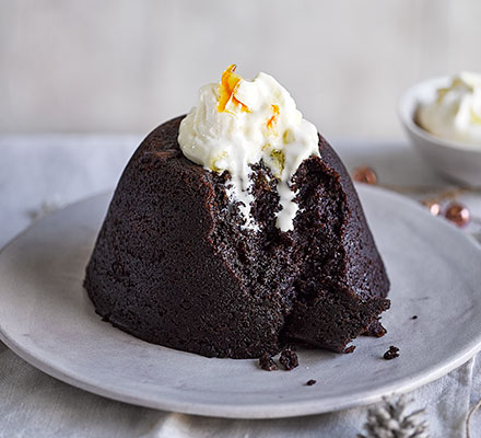 Chocolate & marmalade steamed pudding with marmalade cream