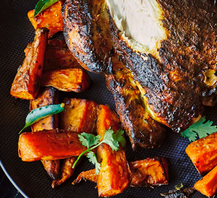 Black pepper & garlic roasted sweet potatoes