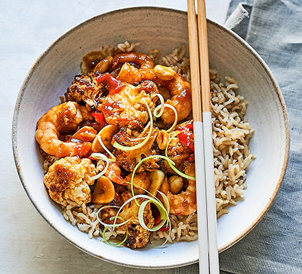 Kung pao cauliflower & prawn stir-fry