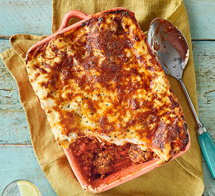 Veg-packed meatball lasagne