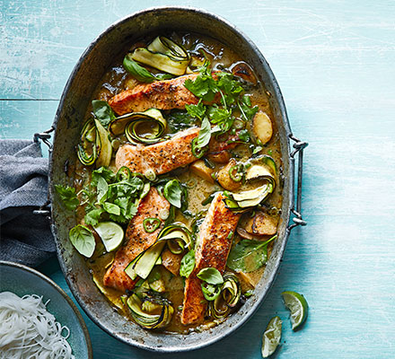 One-pan Thai green salmon