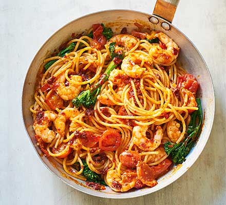 Prawn & harissa spaghetti