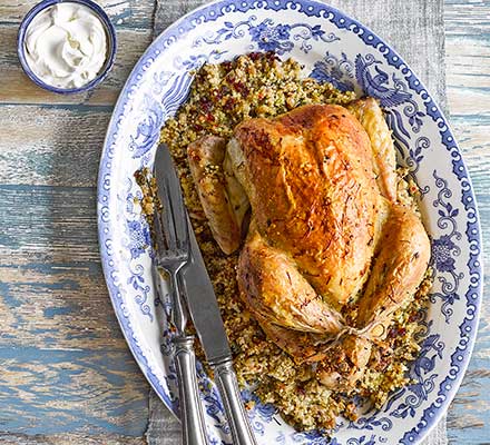 Saffron butter chicken with date & couscous stuffing