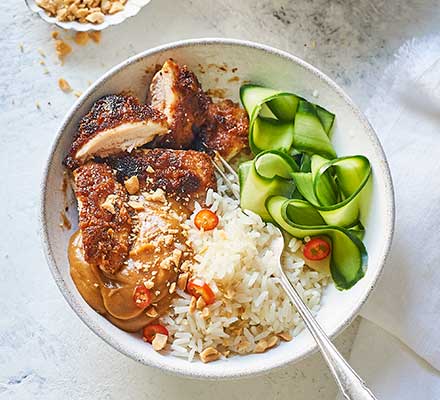 Satay chicken rice bowl