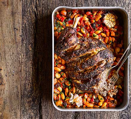 Spanish-style slow-cooked lamb shoulder & beans