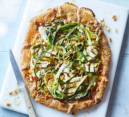 Charred courgette, lemon & goat’s cheese galette