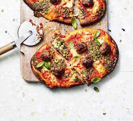 Sausage & pesto pizza