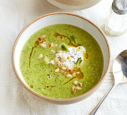 Broccoli & pea soup with minty ricotta