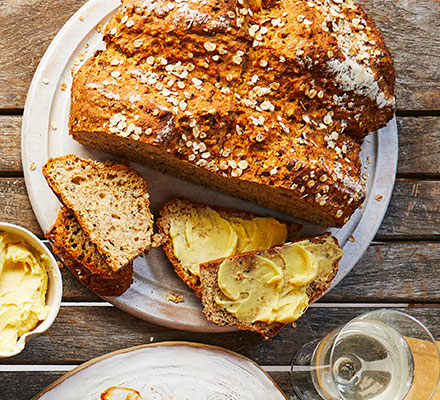 Onion soda bread with whipped English mustard butter