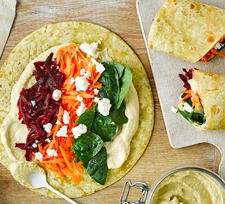 Hummus rainbow wraps