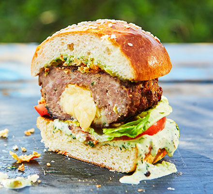 Molten cheese-stuffed burgers