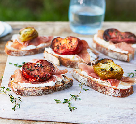 Slow-roast tomato, ricotta & prosciutto bruschetta