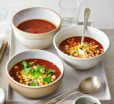 Smoky tomato, chipotle & charred corn soup