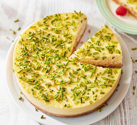 White chocolate, mascarpone & pistachio cheesecake