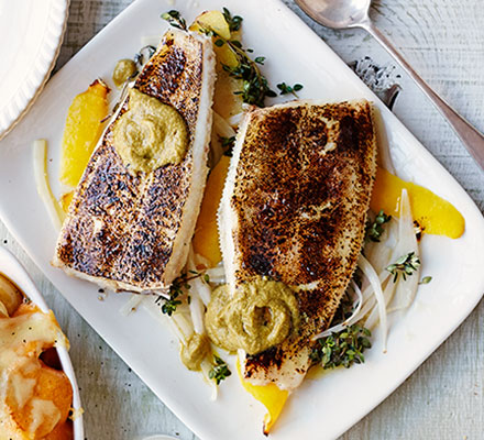 Baked lemon sole with lemon & caper paste