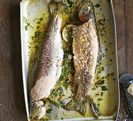 Simple herb-baked trout & horseradish