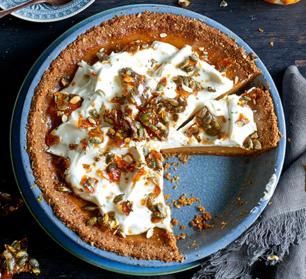 Best ever pumpkin pie with stem ginger cream