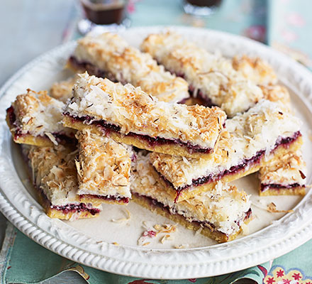 Blackcurrant coconut slices