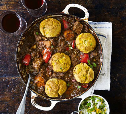 Brazilian pork stew with corn dumplings