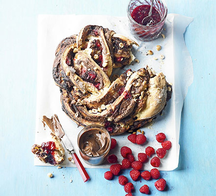 Raspberry, chocolate & hazelnut breakfast bread