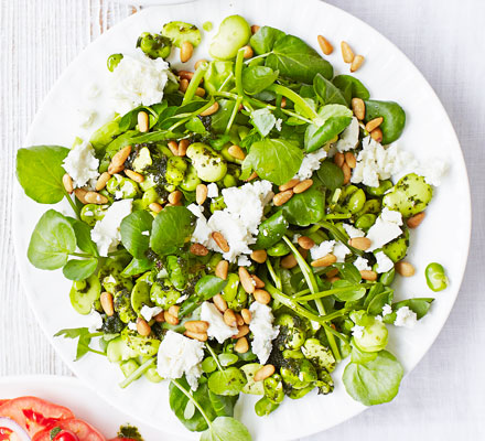 Broad bean, feta & watercress salad