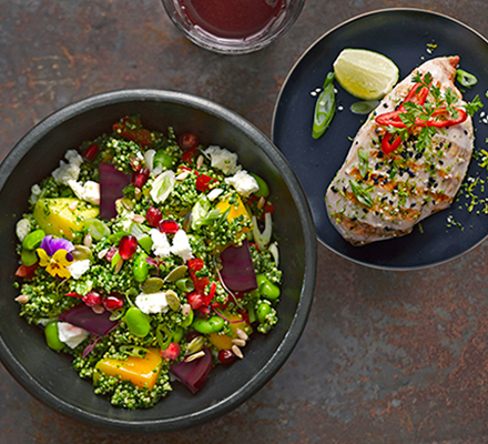 Cajun blackened chicken with supergreen quinoa