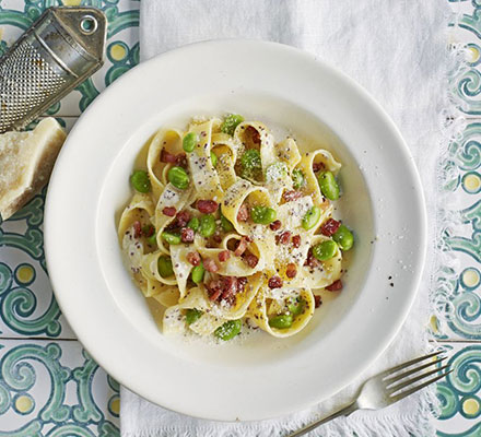 Pappardelle broad bean carbonara