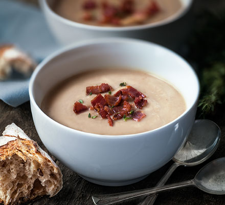 Chestnut, bacon & parsnip soup