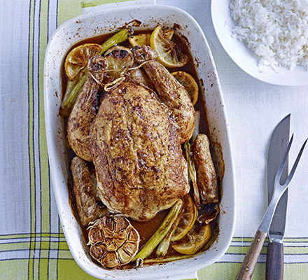 Five-spice, soy & lemon roast chicken