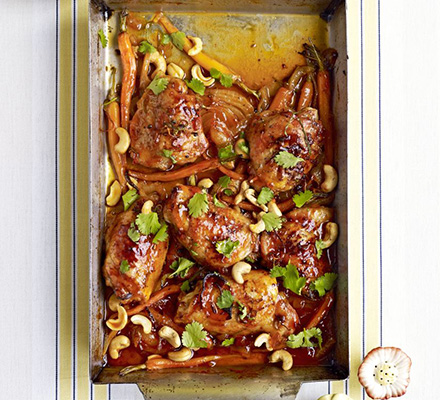 Sticky citrus chicken with carrots & cashews