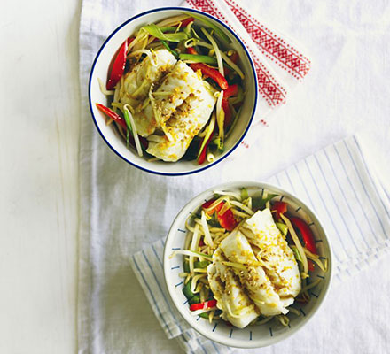 Citrus & ginger steamed fish with stir-fry veg