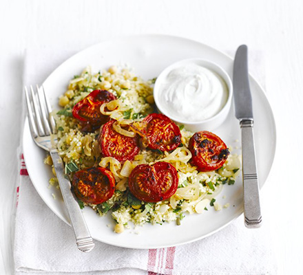 Harissa roasted tomatoes with couscous