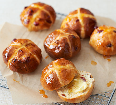 Cranberry & orange hot cross buns