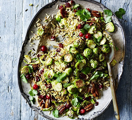 Cranberry, sprout & pecan pilaf
