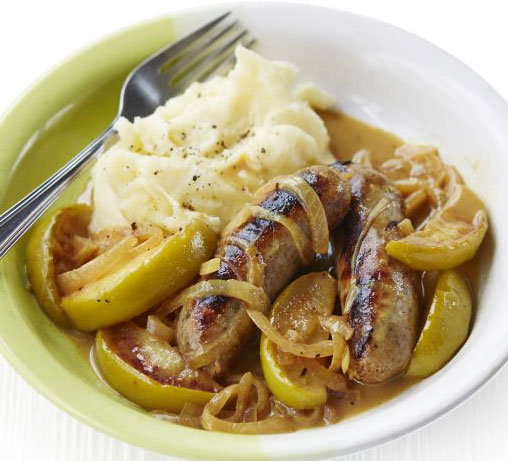 Creamy cider & sausage braise with apples & mash