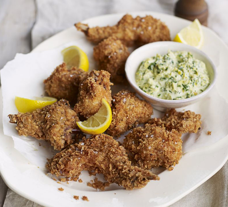 Crisp-fried rabbit with herb mayonnaise