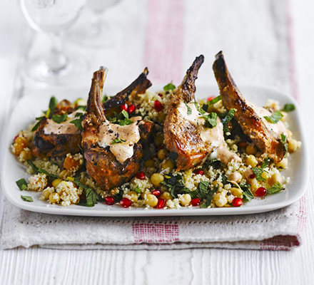 Harissa lamb cutlets with pomegranate couscous