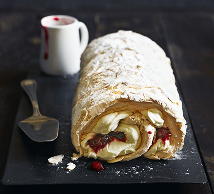 Cranberry meringue roulade