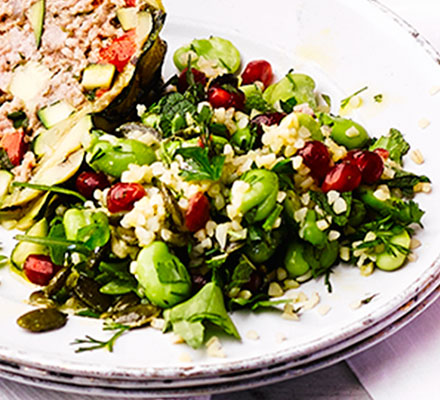 Fennel, pomegranate & broad bean salad