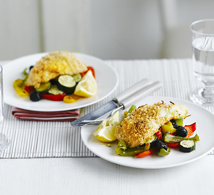 Lemon & pepper fish with roasted veg