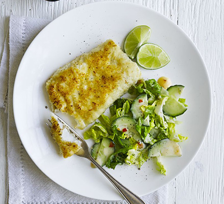 Coconut-crumbed fish with sweet chilli slaw