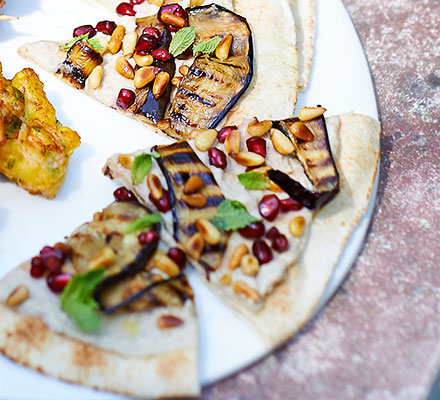 Aubergine & pomegranate flatbreads