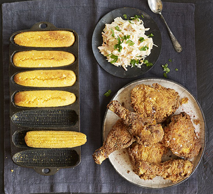 Polenta-crusted chicken with cornbread