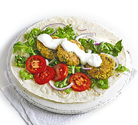 Lamb & chickpea fritter wraps