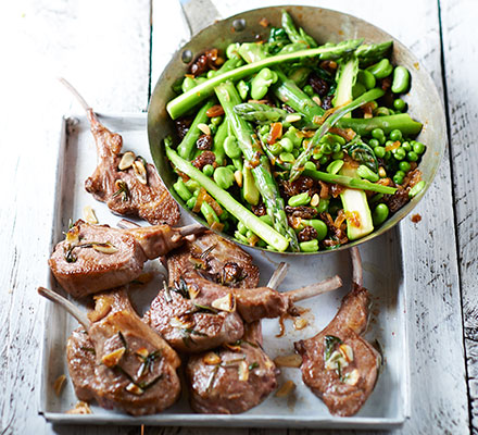 Garlicky lamb cutlets with Sicilian-style greens