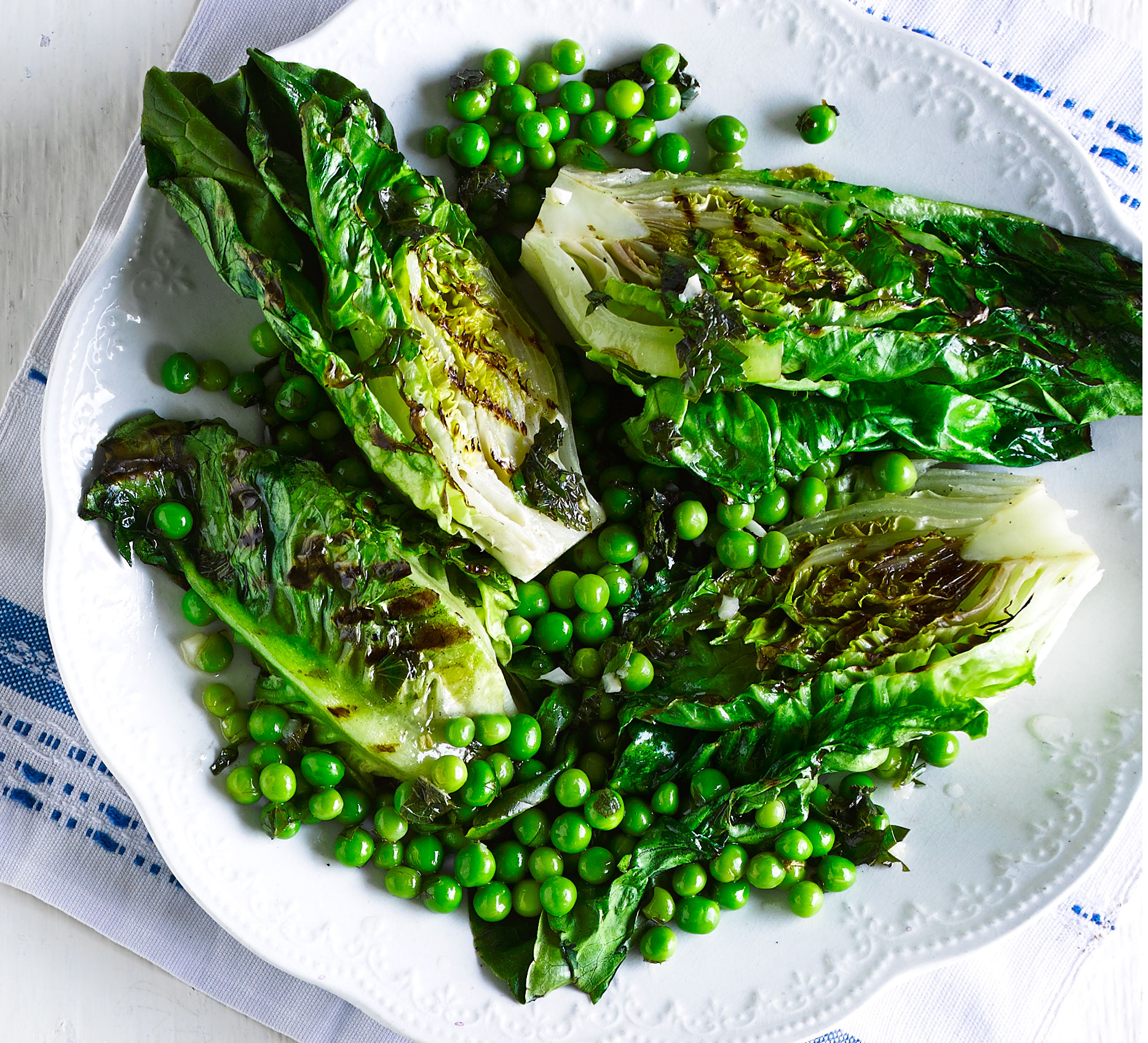 Griddled lettuce & peas